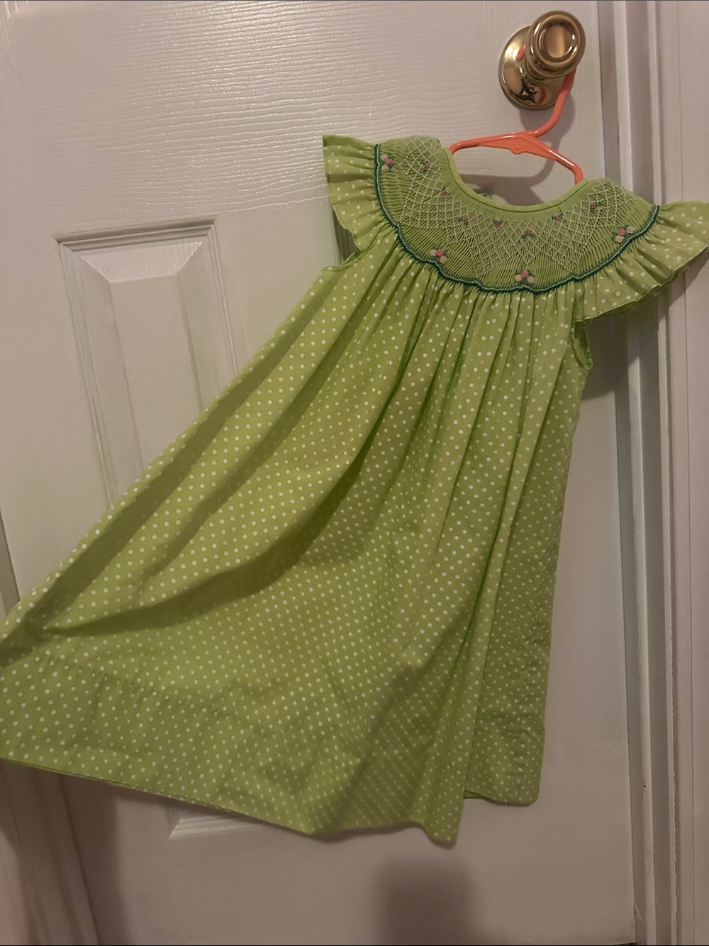 Lime Green Polka Dot Smocked Girls' Dress Rosalina Bishop